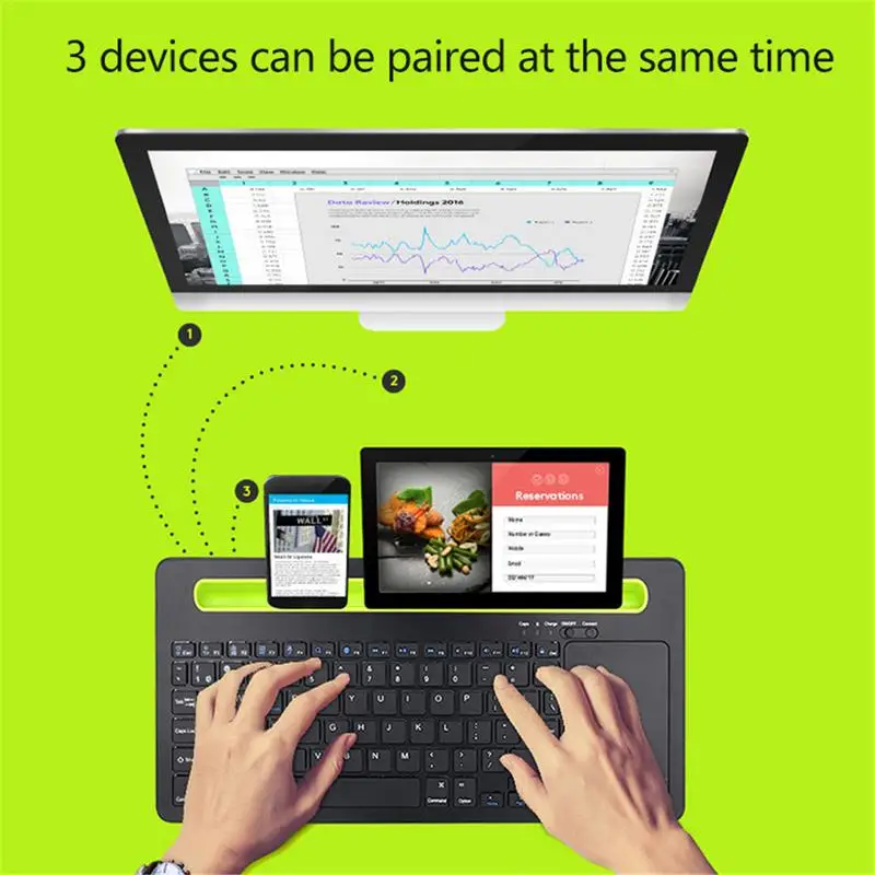

3 IN 1 New Wireless Bluetooth Keyboard Touch Mouse Slot Three Pairing Function For Tablet Phone Universal With Card Slot Bracket