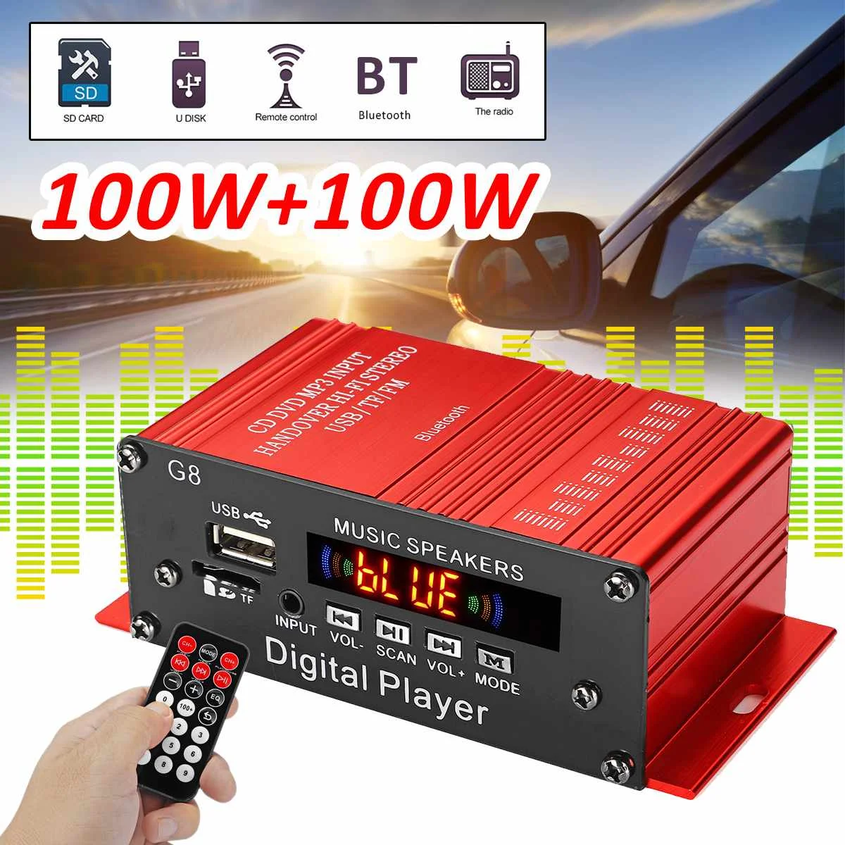 G8 200W 12V Car Amplificador HIFI Audio Power Amplifier Bluetooth Stereo Cars Theater Amplifiers