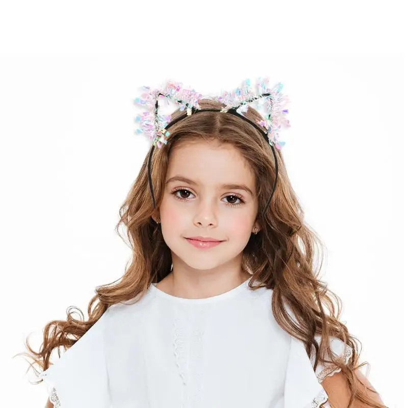 

New Cat Ears Fluff Hair Bands Cute Baby Girl Headband Cute Girls Cat Ears Glitter Headband Women Party Decor Hairband Headdress