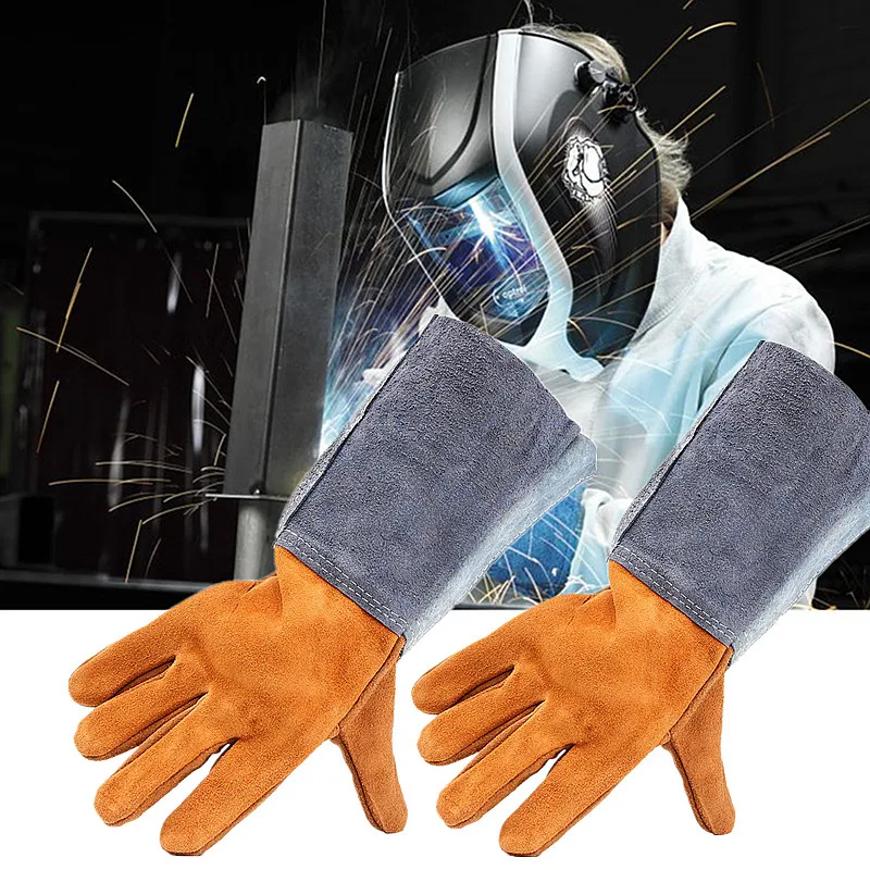 

Working Safety Gloves Soft Welding Cowhide Leather Plus Protecting Gloves Heat Shield Cover Guard Safe Protecting