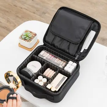 

Cosmetic Case Organizer Portable Large Capacity Traveling Toiletry Handbag With Adjustable Dividers Multi-compartment