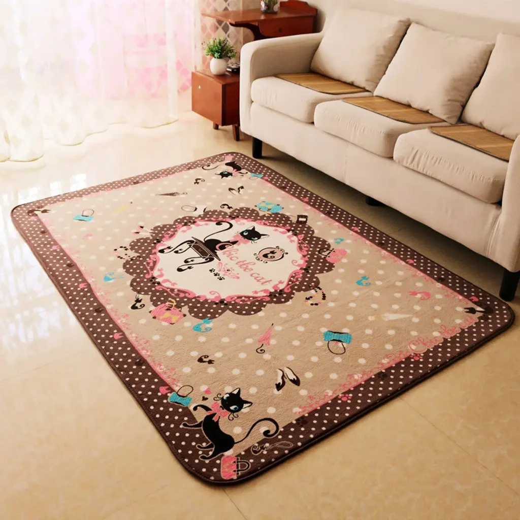 WINLIFE коричневый ковер в горошек с Китти, Ультра мягкий тонкий коралловый флисовый коврик для ползания ковер большого размера для детей