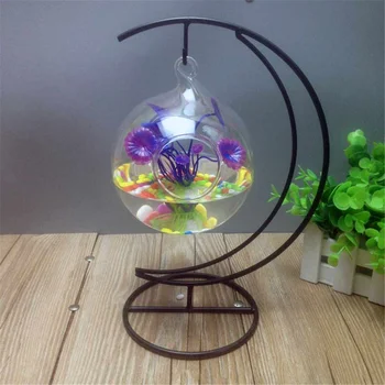 

Desktop Hanging Glass Fish Tank Mini Grass Fun Fish Tank Clear Fish Cylinder Bowl Iron Stand Holder Aquarium Accessories 4 Size