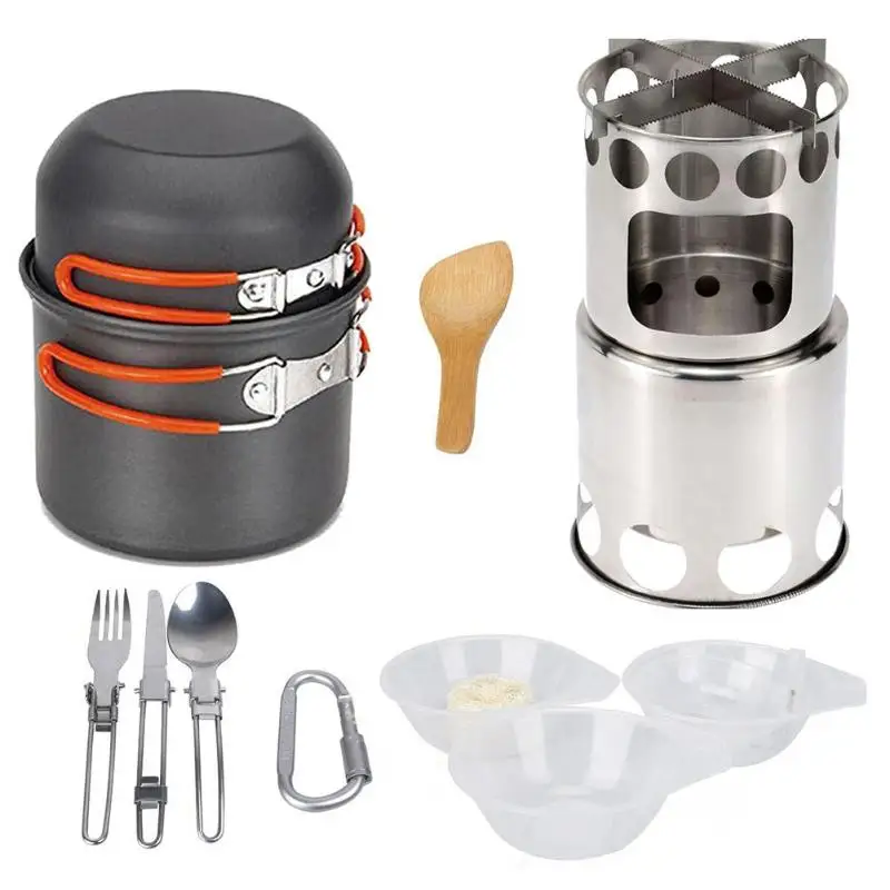 

1 Set Outdoor Pots Pans Camping Cookware Portable Stove Camping Cookware Pots Bowl Cooker Stove Picnic BBQ Travel 1-2Person