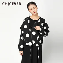 CHICEVER куртки в горошек для женщин с отворотом рукав летучая мышь Свободные молнии короткое пальто Женская куртка винтажная модная повседневная одежда