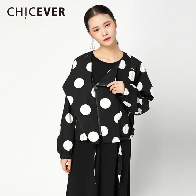 Женская короткая куртка CHICEVER винтажная Свободная в горошек с отложным