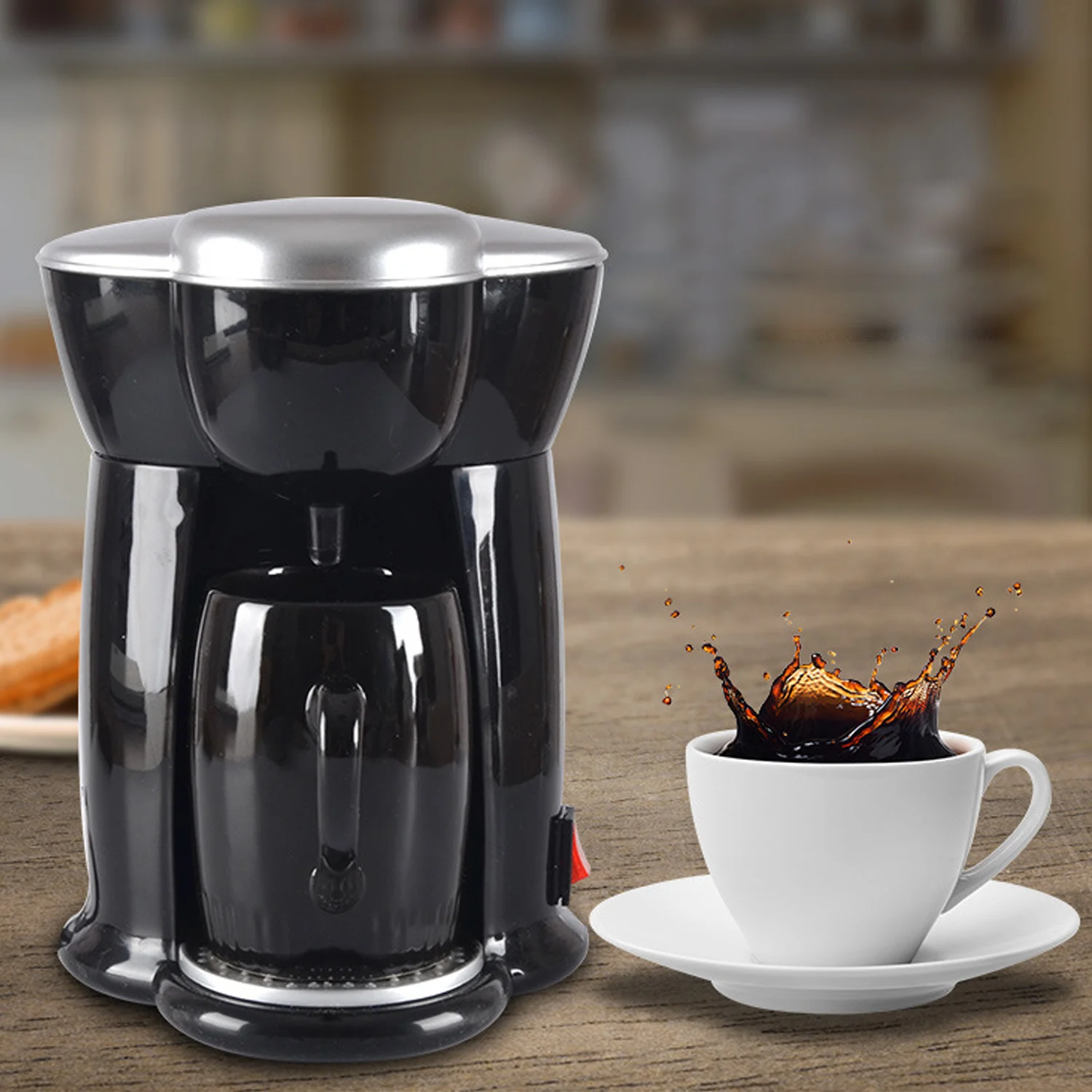 Behogar 140ml Mini Electric Drip Single Serve Cup Coffee Maker Machines for Home Office Black