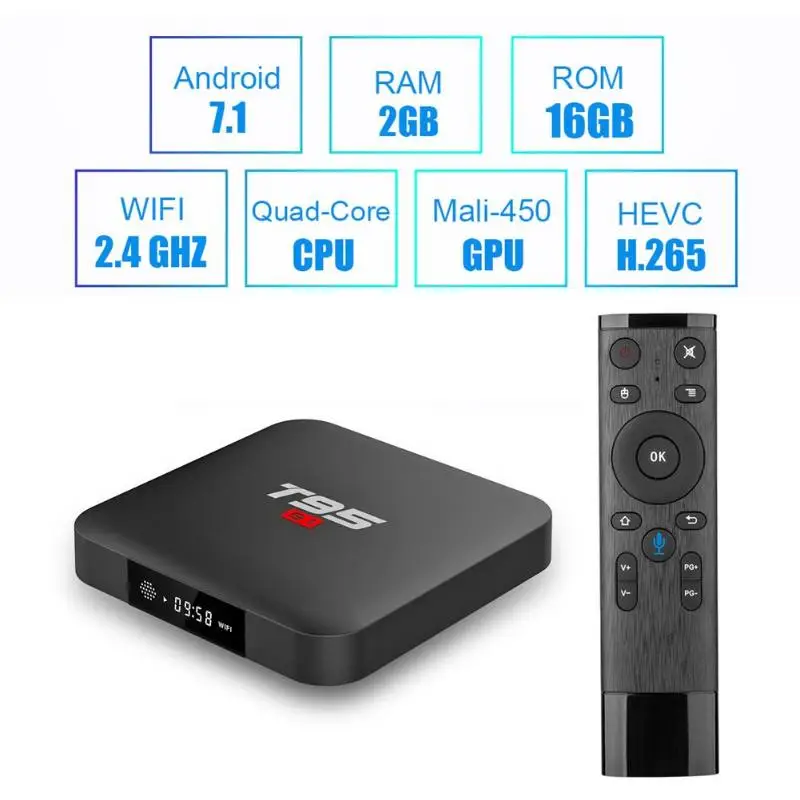 

2.4G Air Fly Mouse Voice Remote Control+T95 S1 Andorid 7.1 TV Box 2+16GB Amlogic S905W Quad Core WiFi Set-top Box Media Player