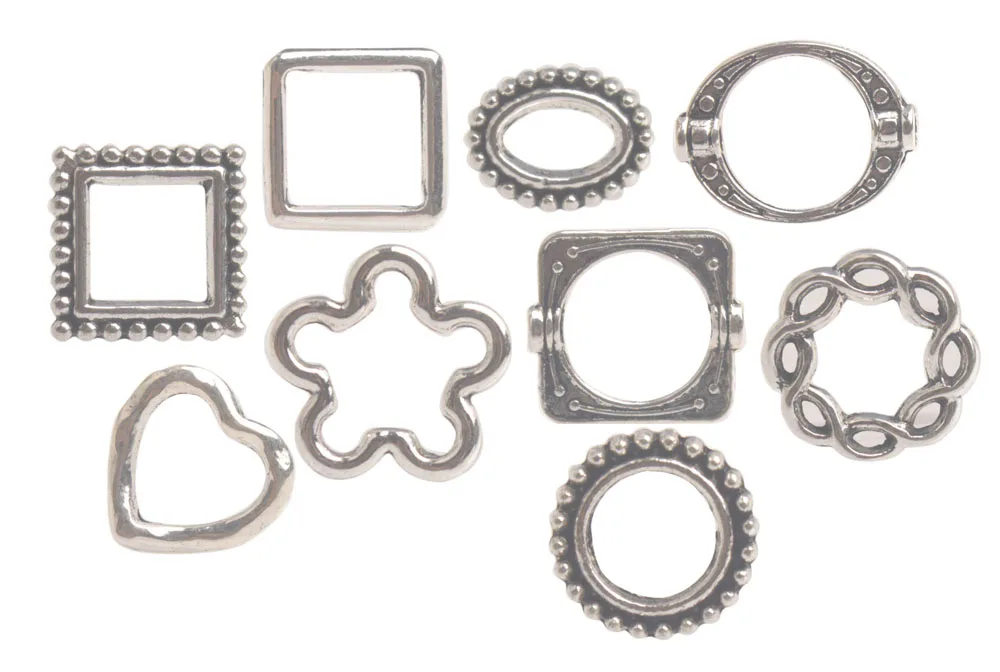 

90PCS Antiqued Silver Metal Bead Frame for Jewelry Making (9 Styles) 12mm-20mm