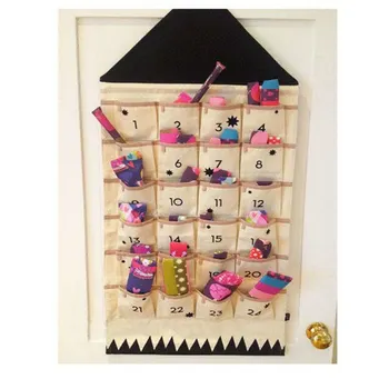 

Nordic Style Calendar Storage Bag 24 Pockets Wall Hanging Alphanumeric Canvas Sack Bags Children Room Organizer Home Decor