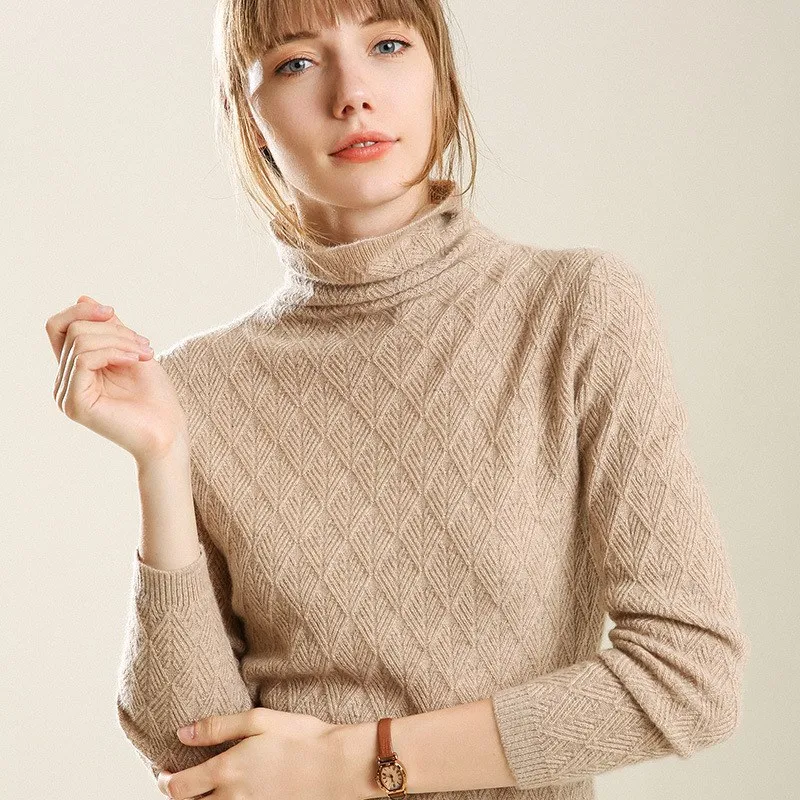 Women Winter Cashmere Soft Turtleneck Sweaters Solid Pullovers Weave Fluffy Autumn Warm Pullover Sweater Jumper