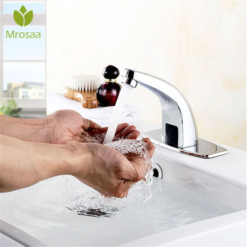 Billige Mrosaa AC220V DC6V Automatische Inflared Sensor Wasserhahn Küche Waschbecken Wasser Saving Induktive Touchless Coldwater Wasserhahn