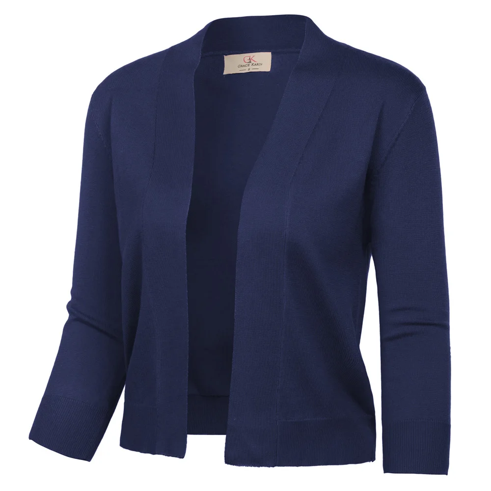 

GK Womens cardigan coat 3/4 Sleeve Opening Front Cropped Length high stretch slim solid color soft vintage Knitting Coat Tops