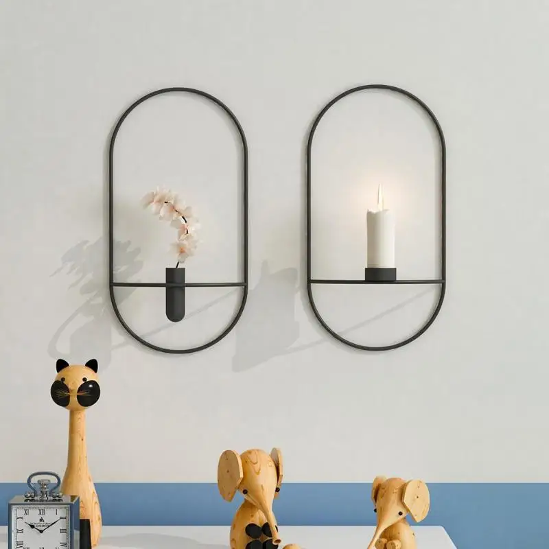 

Geometric Candlestick Metal Modern Style Wall Candle Holder Matching Small Tealight Flower Vase Home Decor Ornaments