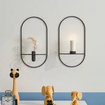 

Geometric Candlestick Metal Modern Style Wall Candle Holder Matching Small Tealight Flower Vase Home Decor Ornaments