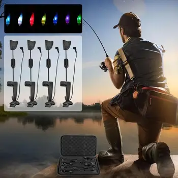 

4pcs Carp Fishing Alarm Swingers Hangers 7 Colors LED Illuminated Bite Indicators with Carrying Case Pesca Fish Tackle Accessory