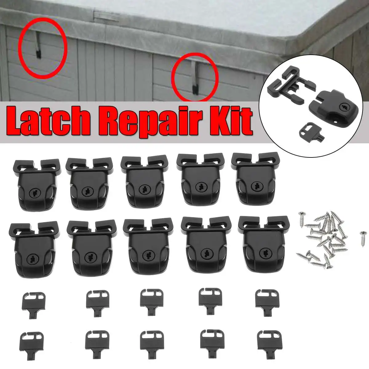 

10/50/100PCS Spa Hot Tub Cover Broken Latch Repair Kit Clip Lock with Key and Hardware with screw