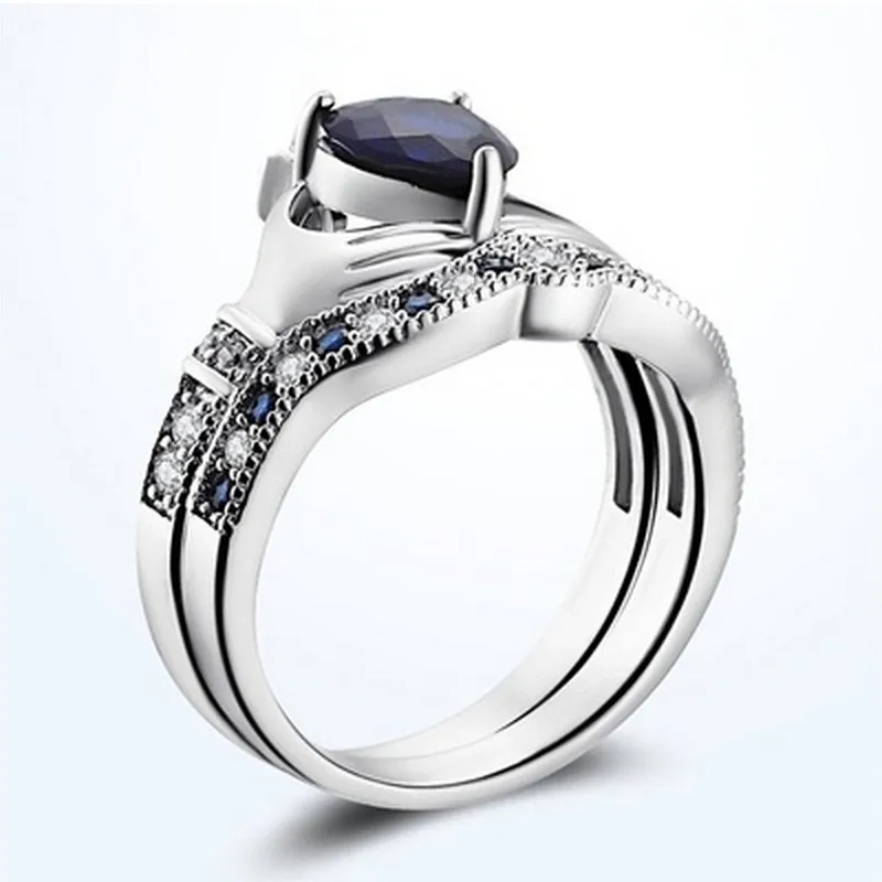 Sliver S925 Fashion Sapphire Rings for Women Blue Amethyst Crystal Diamante Sapphire Bizuteria Gemstone Crown Shape Diamont Ring