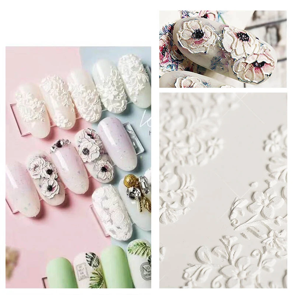 

1 Sheet 3D DIY Nail Transfer Decals Stickers Engraved Flower Manicure Slider Design Manicure Sticker Nail Art Decoration