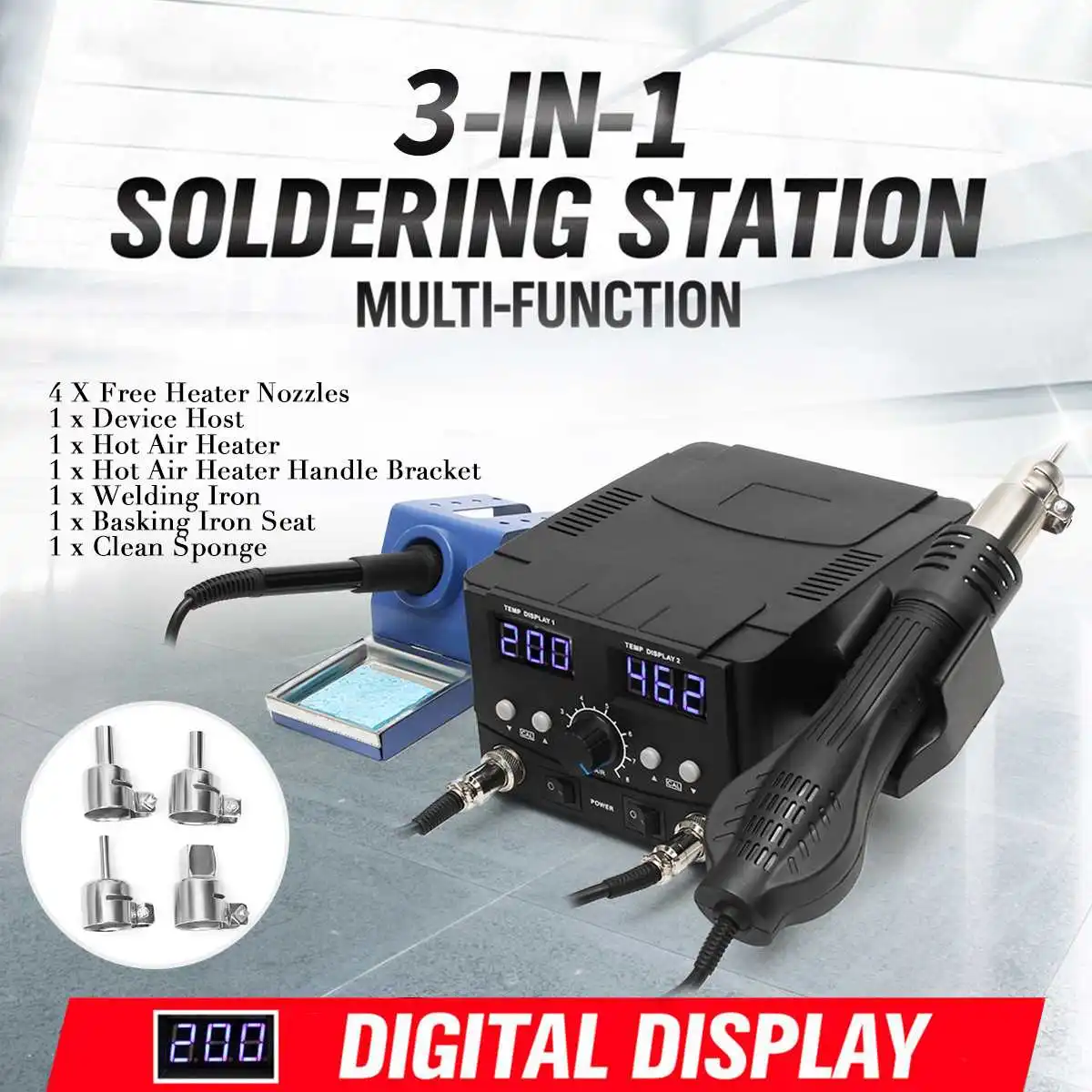 

750W 110V LCD Rework Soldering Station 8582D Electric Hot Air Gun Heater SMD Desoldering Iron Station Solder Welding Machine