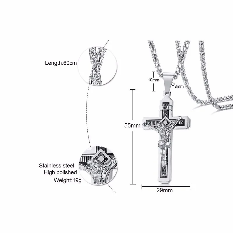 Мужская подвеска крест с надписью INRI, серебряное ожерелье из нержавеющей стали, ювелирные изделия для католического Иисуса Христа