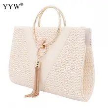 Straw Zinc Alloy Tassels Handbag For Women 2019 Wedding Party Clutch Bags With Chain Circular Ring Bolsa Feminina Purse Evening xi yuan brand party evening bags wedding handbag pearl beaded clutch messenger purse chain shoulder bag bolsa feminina purse