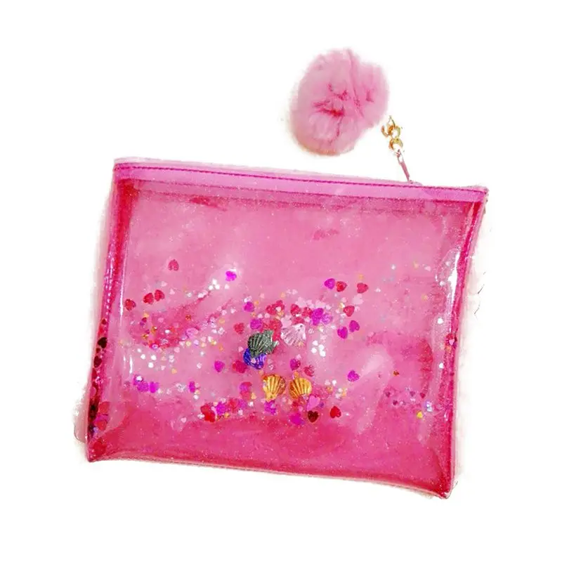 

Creative Cute Transparent Sequins Jelly Silicone Pencil Case With Hair ball Pen Bag Girls Cosmetic Bag School Supplies