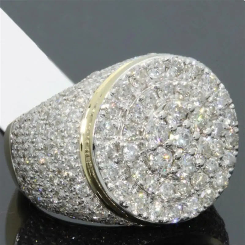 

High Quality Marine Micro Paved CZ Stone Big Round Ring Hiphop Luxury White Zircon Engagement Masculine Jewelry