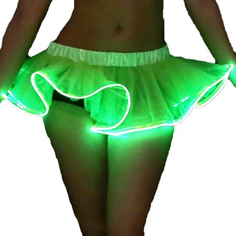 

MOONIGHT Tutu Mini Skirts Solid Tulle Ball Gown Jupe Ruffles Elastic Skirts LED Dancing Light Mini Colorful Skirt
