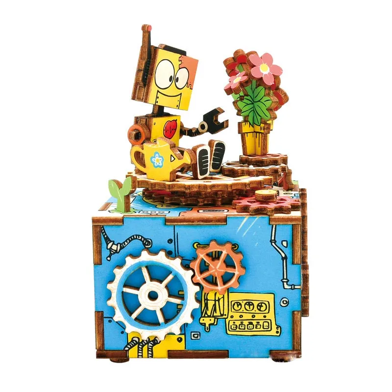 

Robotime 3D Wooden Puzzle Toy Revolving Music Box Robot Model Building Kits Assembling Wood Craft Educational Toys For Children