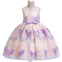 Г. новые милые платье принцессы Для детей, малышей платье Хост платье для выступлений на сцене девушка с вышивкой бабочки вечерние свадебное платье