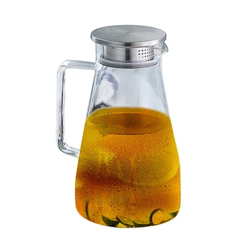 

1pc/set Handcraft Stainless Heat Resistant Glass Glass Tea Pitcher Teapot Water Juice Jug for Decor Kitchen Beverage 1.8L