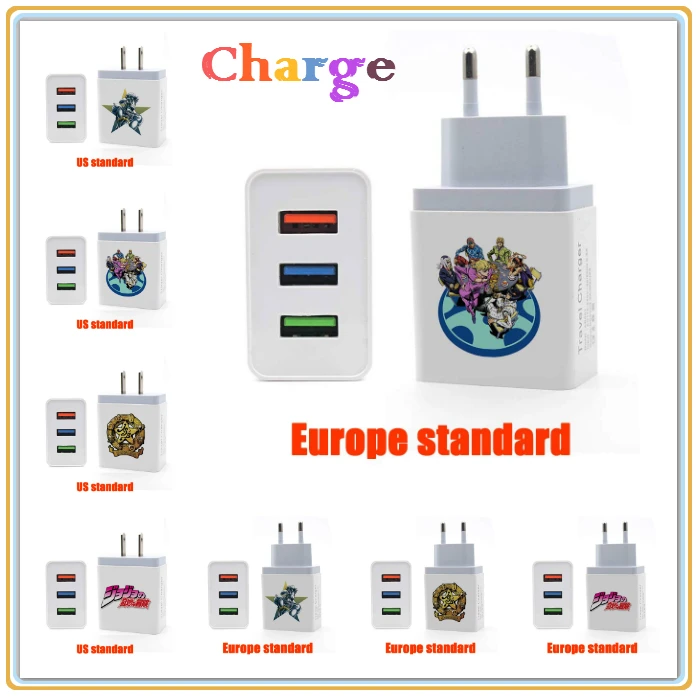 

Giancomics JoJo's Bizarre Adventure Travel Charger Europe US Standard 3-Port USB Power Port Charging for Smart Mobilephone Anime
