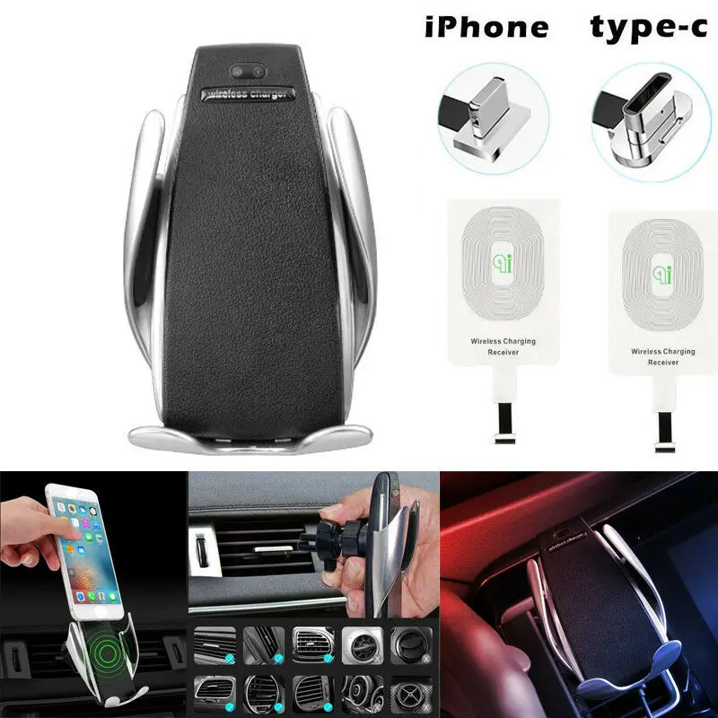 Automatic Clamping Wireless Car Charger Mount For iPhone Samsung Type-C Phones