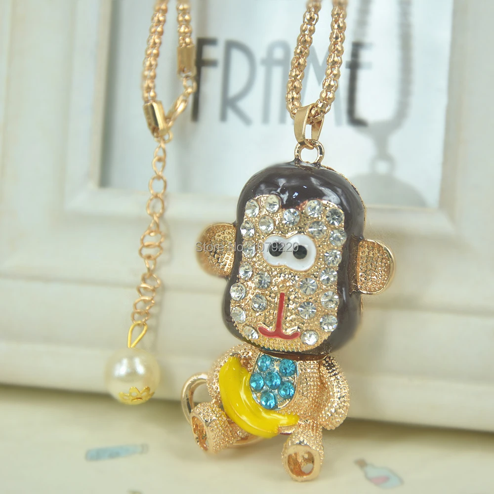 Fashionable Female Jewelry Animal Monke Necklace Link Chain Charm Pendant Sweater Crystal Bead Rhinestone Women Gift | Украшения и