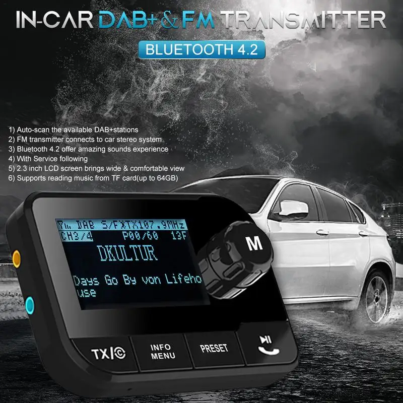 

New Car DAB Digital Radio Adapter FM Transmitter Bluetooth Receiver Handsfree Car Kit MP3 Music Player Portable Radio Adaptor