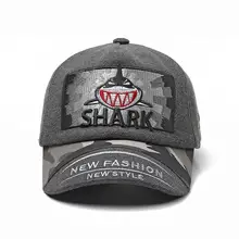 Детская шапка, зимняя теплая бейсбольная кепка с буквенным принтом акулы, детские шапки с вышивкой, теплые хлопковые бейсболки шапки для мальчиков и девочек