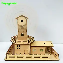 Happyxuan DIY образования и науки обнаружения игрушка в подарок электрическая ветряная мельница музыка Led НЕОБРАБОТАННАЯ древесина рукоделия