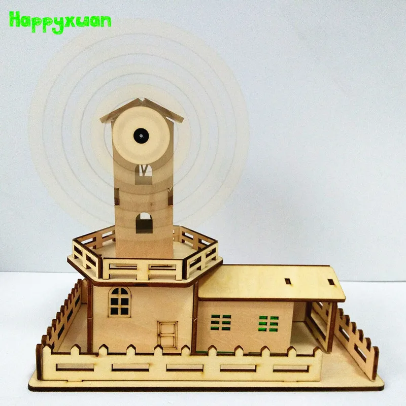 

Happyxuan DIY Educational Science Discovery Toy Gift Electric Windmill Music Led Unfinished Wood Craft Supplies Creative Set Boy