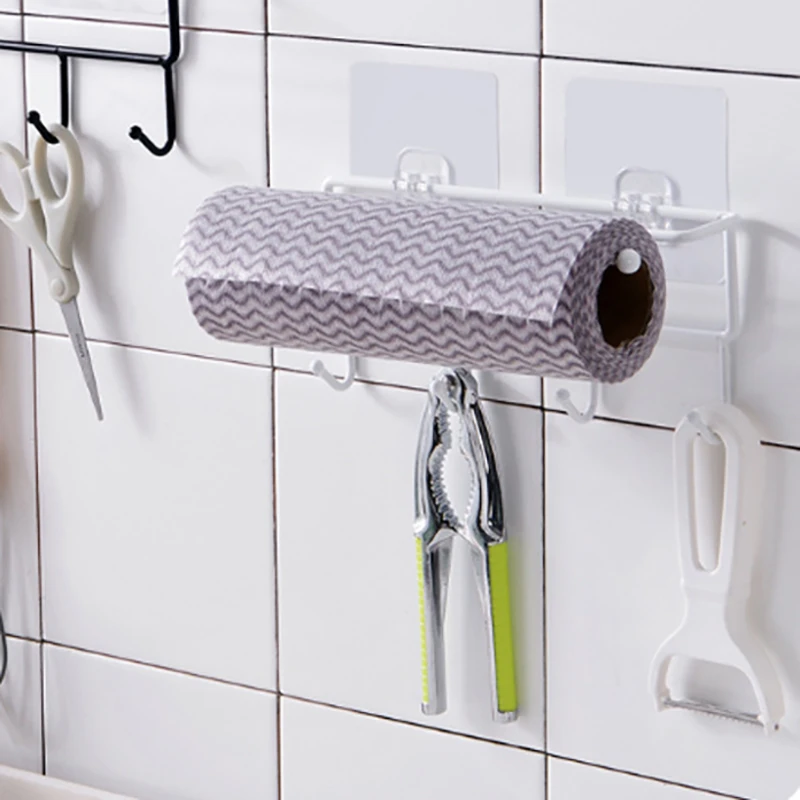 

1 pcs Kitchen Tools Organizer Iron Storage Rack Bathroom Towels Hanger Roll Paper Holder Cupboard Hanging Shelf Hooks On Wall