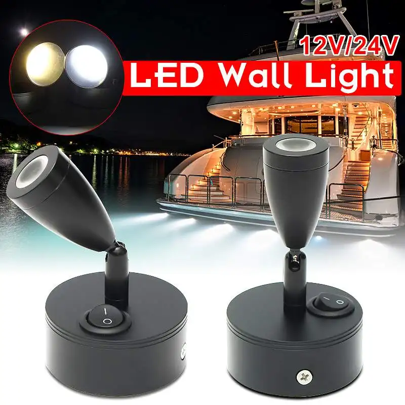 

12/24V Warm/White LED Bedside Reading Light Lamp Adjustable With Switch for Yacht Motorhome Energy Saving Swivel-Joint Durable