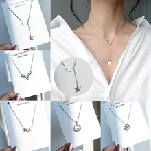 Крошечное серебряное колье для женщин, ювелирные изделия, свадебные, бохо, кисточка, сердце, подвески, цепь, блестки, многослойные аксессуары, мода