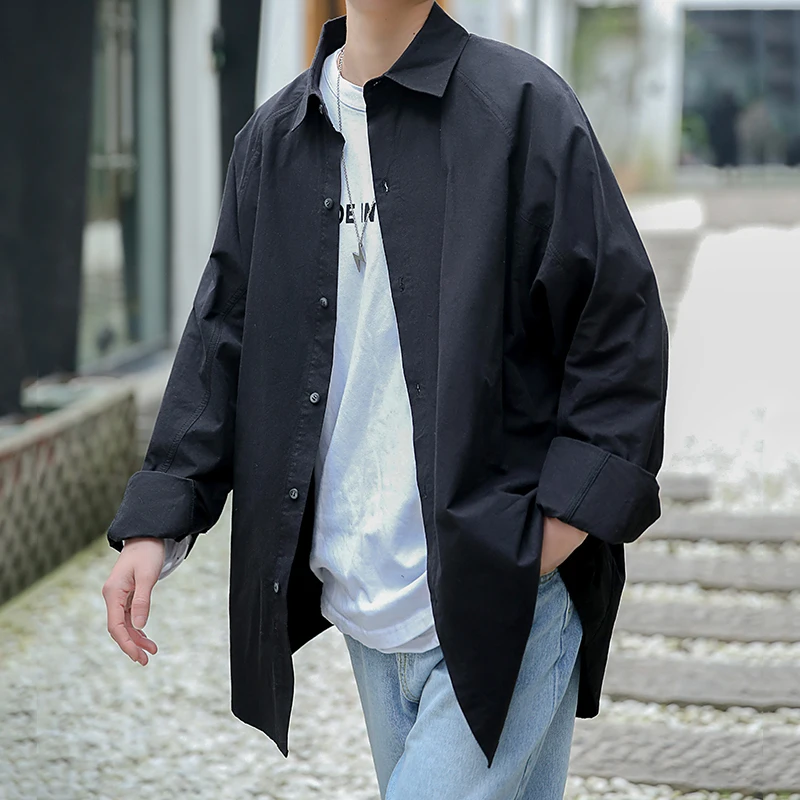 

Spring New Men's Casual Shirt M-3XL Youth Loose Personality Cotton Fashion Solid Color Temperament Wild Art Long Sleeve