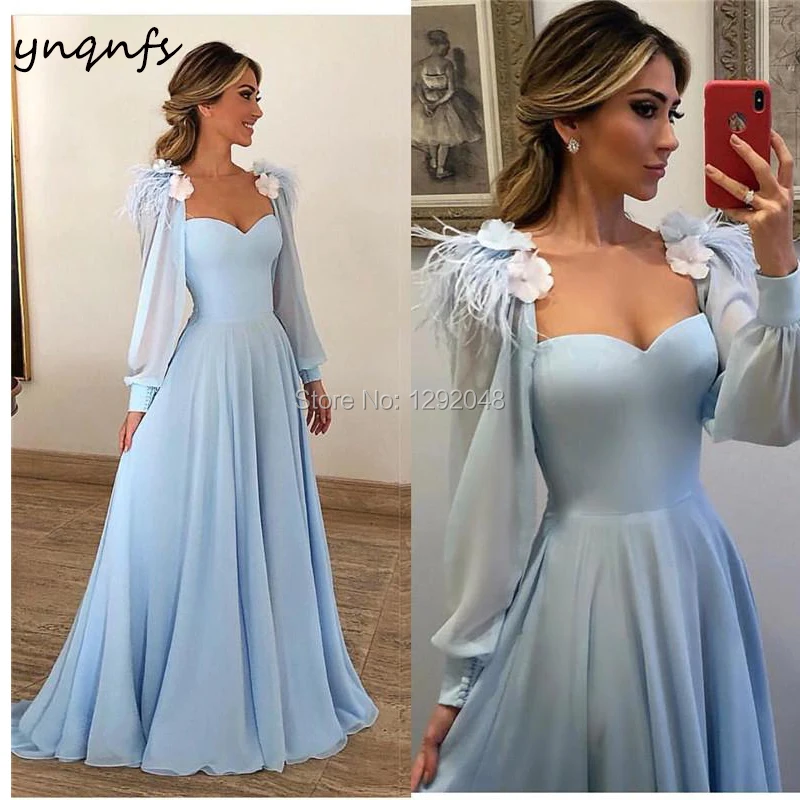 Ynqnfs M81 Frauen Feder Blau Kleid Lange Armel Mutter Der Braut Kleider Brautigam Mutter Kleid Kleider Fur Die Brautmutter Aliexpress