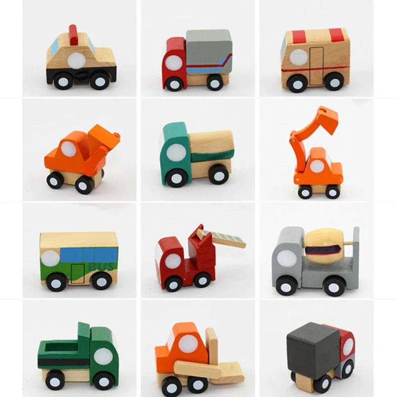 

12x Wooden Educational Toy Mini Car 12 Set Kids Trucks Vehicles Model Boy Gift