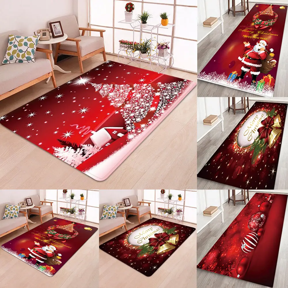 

5Size Christmas Rug Cute Santa Claus Anti-slip Kitchen Room Floor Mat Decor Carpet Rug For Home Hotel Decorative Mats