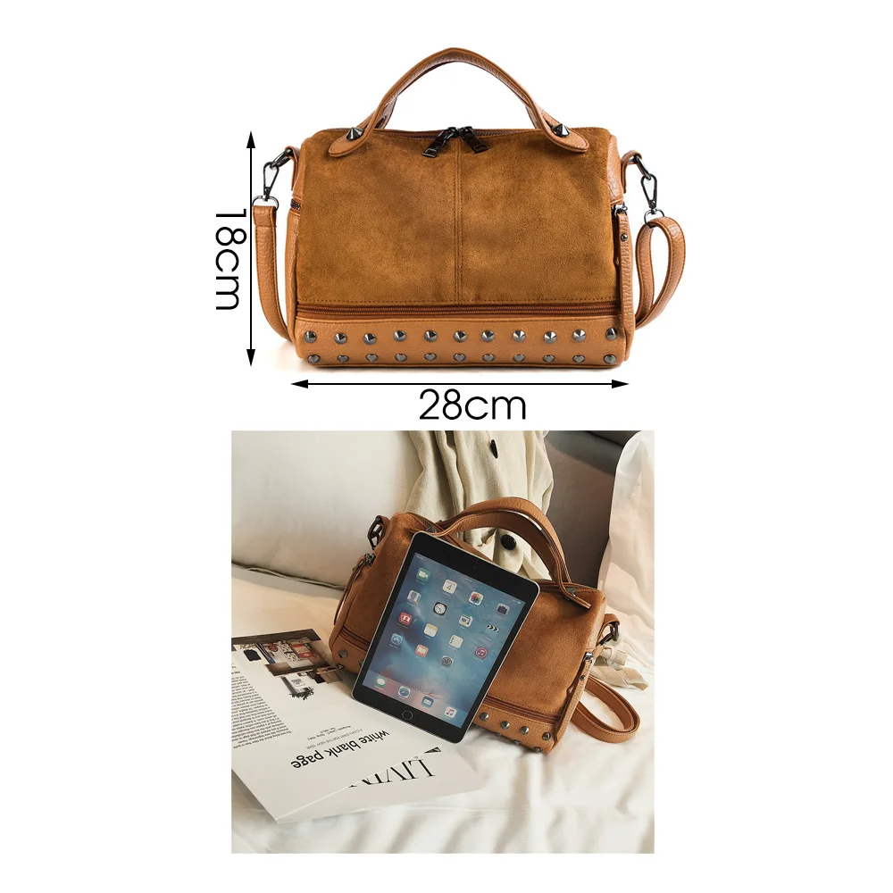 هيرالد الأزياء كبيرة نوعية الجلود الإناث حقيبة كتف المرأة الجديدة أعلى-حقائب بيد مع المسامير خمر دراجة نارية حمل أكياس الكيس