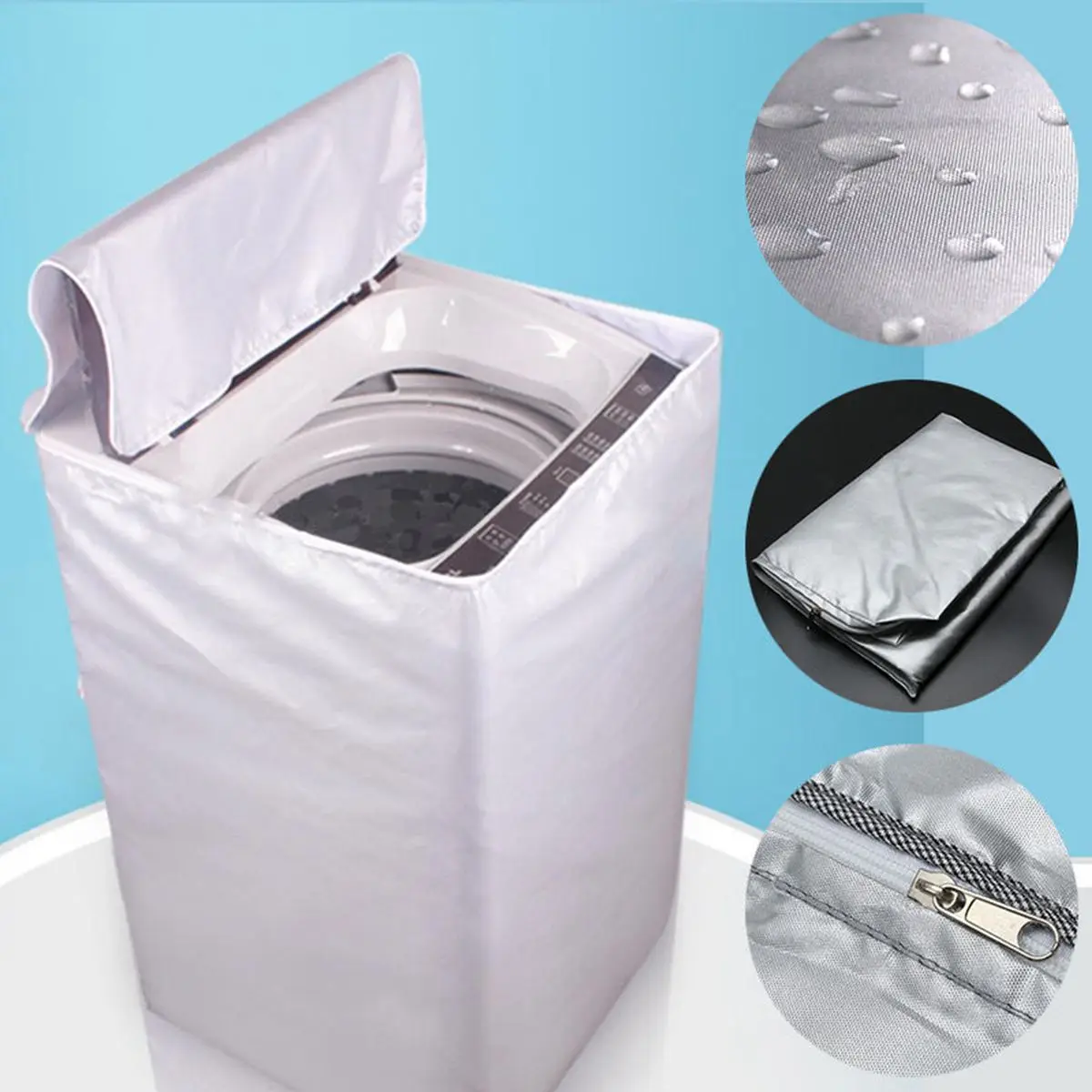 

Silver Waterproof Washing Machine Cover Zippered Top Sunscreen Home Automatic Impeller Roller Dust Cover for Drum Accessories