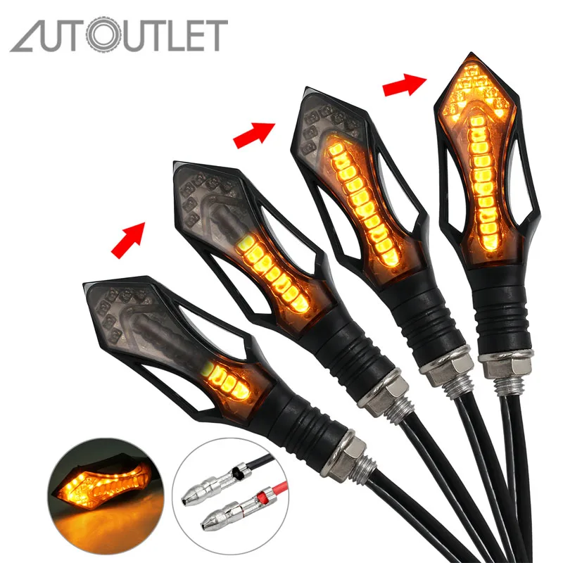 

AUTOUTLET 4PCS Motorcycle Turn Signals Light Relay Flowing Water Flashing Light 12LED Blinker Bendable Tail Signal