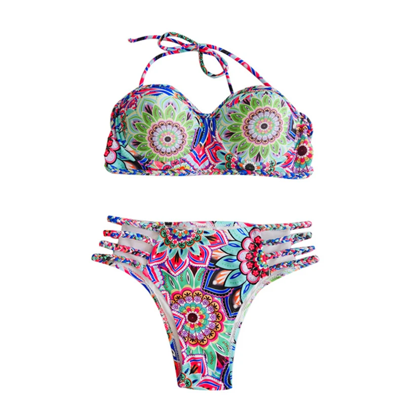 

Women Bikini Push Up Swimwear Floral Halter Bikini Swimwear Bathing Suit Women Swimming Suit Ladies Beachwear Maillot De Bain